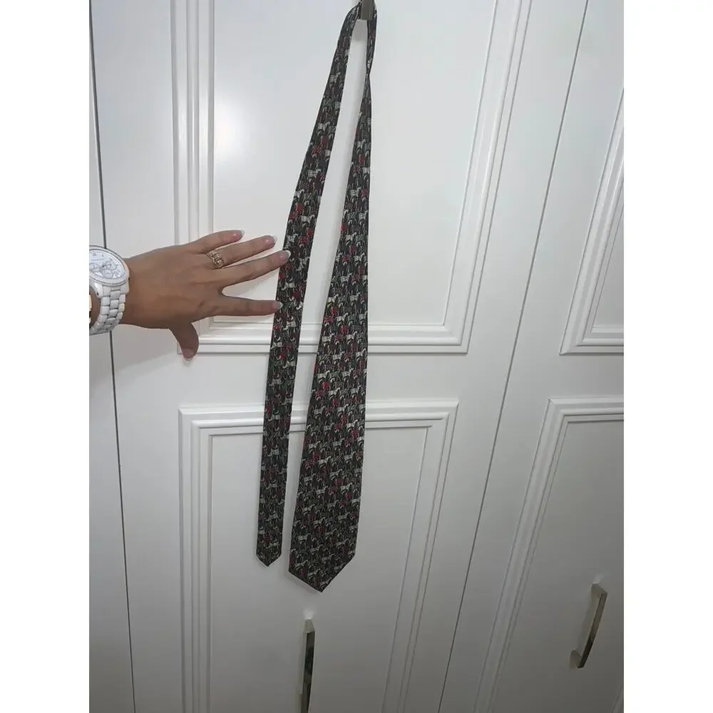 Hugo Boss Men's Silk Tie Horse Animal‎ Print Multicolor Classic Length
